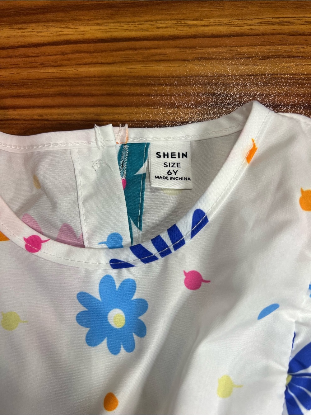 SHEIN White Floral Print Casual Girls Dress with Blue & Pink Accents